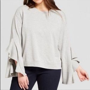 Who What Wear Women's Gray Bell Sleeve Sweatshirt Size M